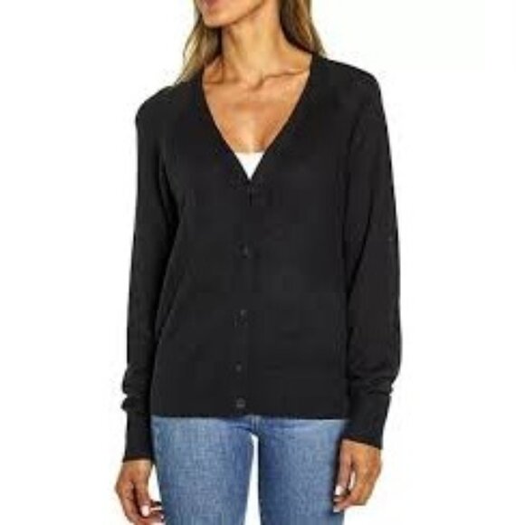 Gap Linen Blend Lightweight Button Down Cardigan Sweater Black City Classic - Picture 1 of 11